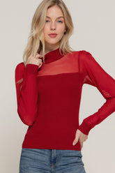 Long Slv Mesh Panel Detail Sweater Top